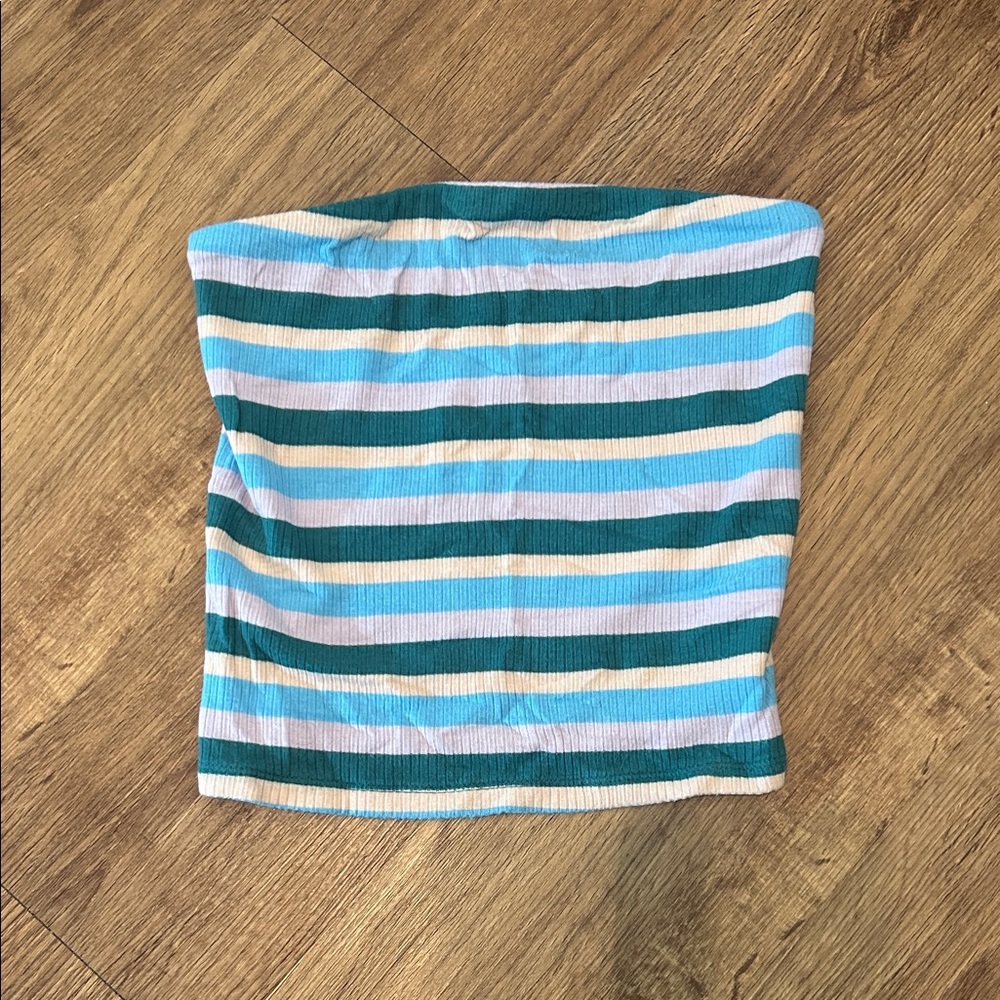 American Eagle Outfitters | Striped Tube Top- Teal and Cream | Ribbed | XS